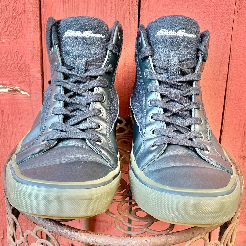 Eddie Bauer Black Gray Leather High Top Storm Sneakers Mens 9.5 Womens 11 EU 43